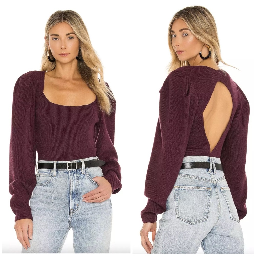 Free People Saffron Sweater w/ Open Back in Pomegranate Wine- Size Medium